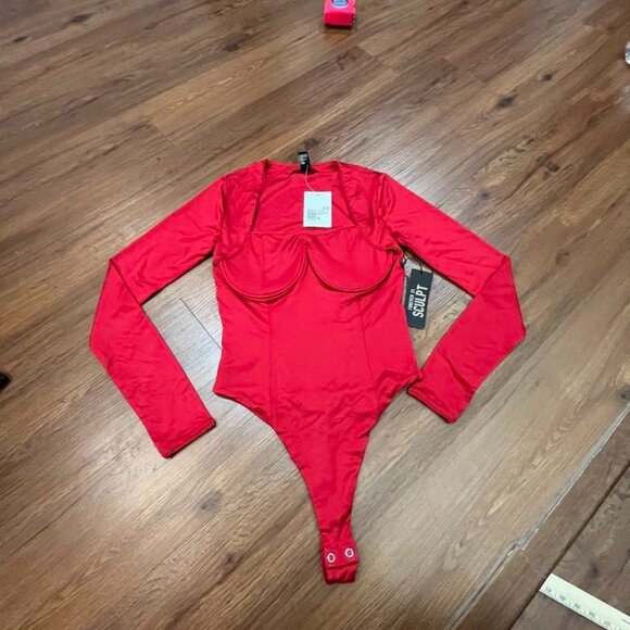 Forever 21 Red Contour Sculpt Long Sleeve Bustier Bodysuit Small - Picture 4 of 10